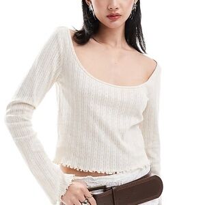 ASOS 100% Cotton Monki Pointelle Long Sleeve Top
